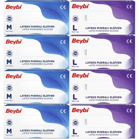 Beybi Lateks Pudralı Muayene Eldiveni M - Medium - Orta / L - Large - Büyük Karma 800 Lü Set ürün görseli 1