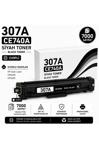 HP/CANON 307A-CE740A-CP5220-CP5225 Siyah 7000 Sayfa ürün görseli 1