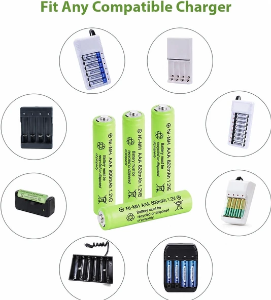 800 Mah 1.2v Aaa Ni-cd Şarj Edilebilir Pil 12 Adet ürün görseli 1