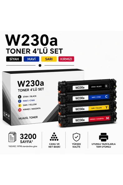HP W230a Toner 4'lu Set Siyah Mavi Sarı Kırmızı ürün görseli 1
