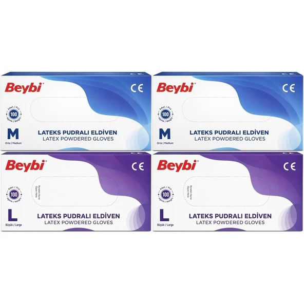 Beybi Lateks Pudralı Muayene Eldiveni M - Medium - Orta / L - Large - Büyük Karma 400 Lü Set ürün görseli 1