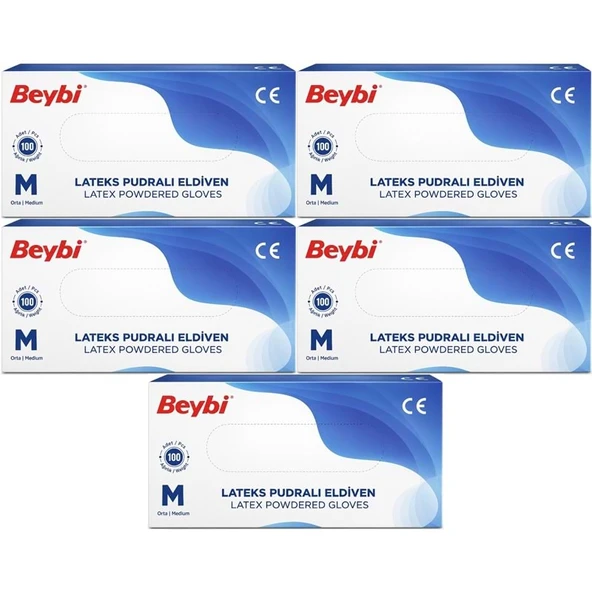 Beybi Lateks Pudralı Muayene Eldiveni M - Medium - Orta 500 Lü Set ürün görseli 1