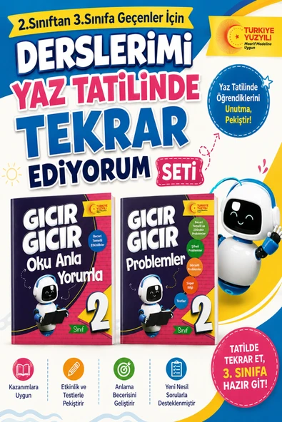 2.Sınıftan 3.Sınıfa Geçenler İçin Derslerimi Yaz Tatilinde Tekrar Ediyorum Seti -5 ürün görseli 1