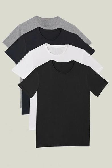 NACAR STORE 4'lü Paket Premium Yazlık Düz Renk Basic T-shirt ürün görseli 1