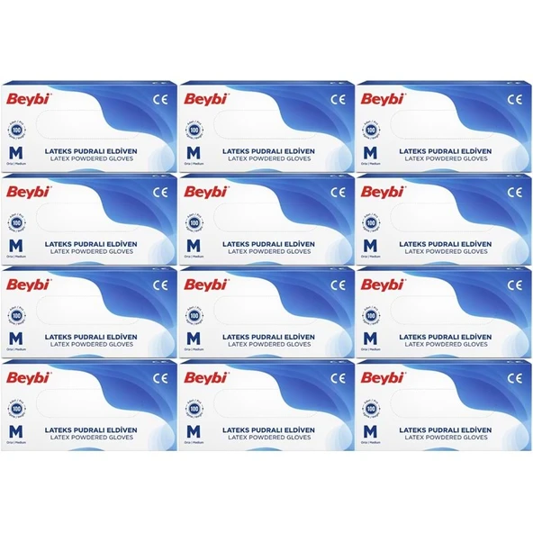 Beybi Lateks Pudralı Muayene Eldiveni M - Medium - Orta 1200 Lü Set ürün görseli 1