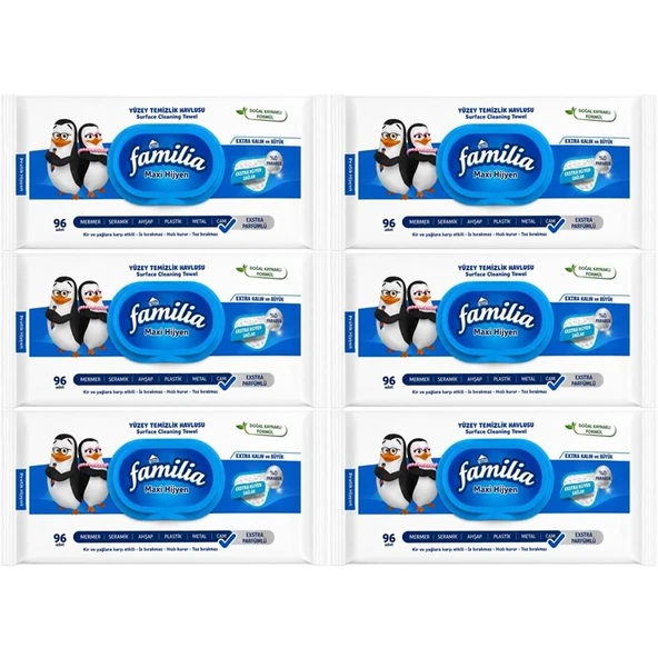 Familia Yüzey Temizlik Havlusu 96 Yaprak Maxi Hijyen Kabartma Doku Plastik Kapaklı 6 Lı Set 576 Yprk ürün görseli 1