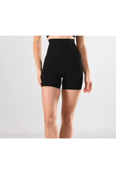 NACAR STORE Kadın 1 Beden Küçülten Yüksek Bel Boxer Slikonlu Siyah Renk Dikişsiz Korse ürün görseli 1