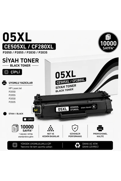 HP 05XL-CE505XL-CF280XL-P2050-P2055-P2030-P2035 Siyah 10000 Sayfa ürün görseli 1
