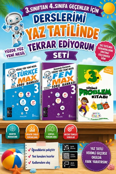 3.Sınıftan 4.Sınıfa Geçenler İçin Derslerimi Yaz Tatilinde Tekrar Ediyorum Seti ürün görseli 1