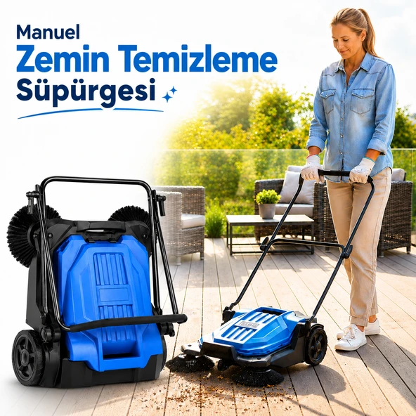 Manuel Gırgır Tipi Süpürme Makinesi Makinası 650 mm Genişlik 20 L Hazneli Zemin Temizleme Süpürgesi ürün görseli 1