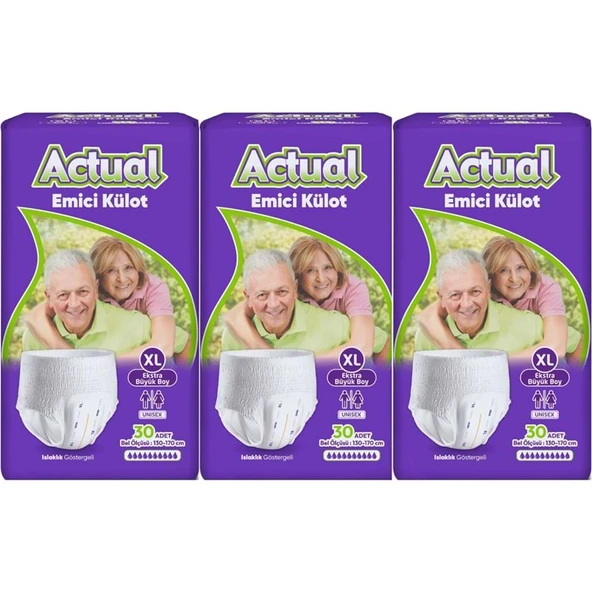 Actual Emici Külot Yetişkin Bezi XL - Extra Large - Ekstra Büyük (Islaklık Göstergeli) 90 Adet ürün görseli 1