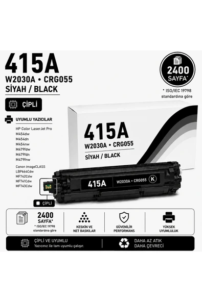 HP/CANON 415A-W2030A-CRG055 Siyah Chipli 2400 Sayfa ürün görseli 1