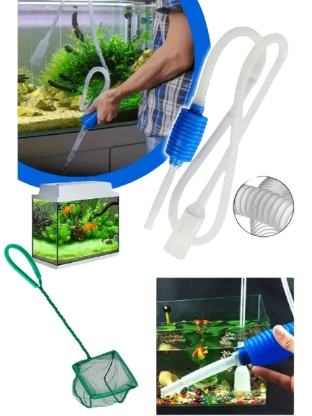 Mucit Home Akvaryum Temizleme Seti Su Tahliye Hortumu Ve Balık Yakalama Kepçesi 2 Lİ SET ürün görseli 1