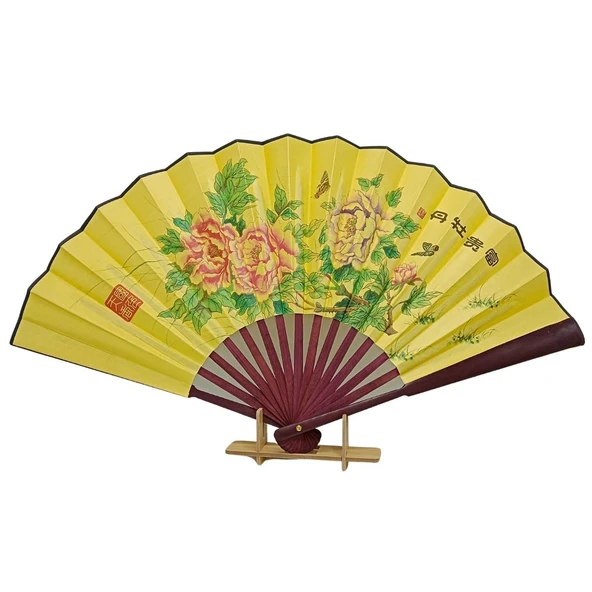 Çin Bambu Keten Kumaş Yelpaze AK01 Büyük Boy 60cm No.1 ürün görseli 1
