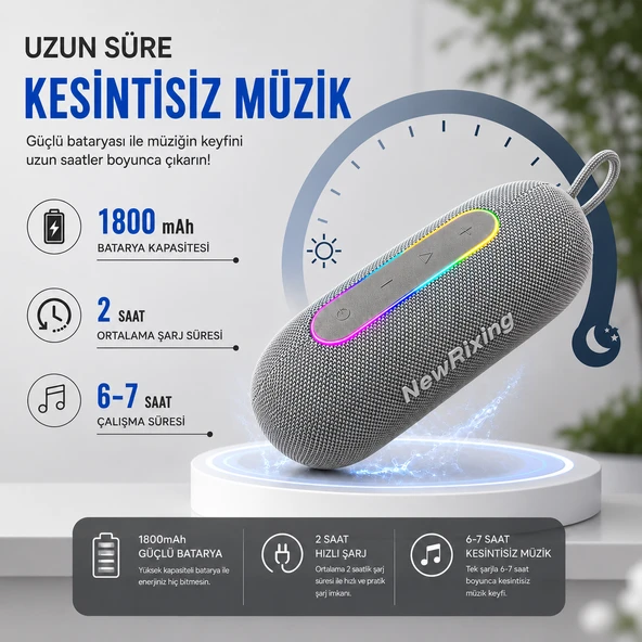 RGB LEDLİ IPX7 SU GEÇİRMEZ ÖZELLİKLİ FM RADIO TF KART DESTEKLİ TAŞINABİLİR BLUETOOTH HOPARLÖR ürün görseli 1