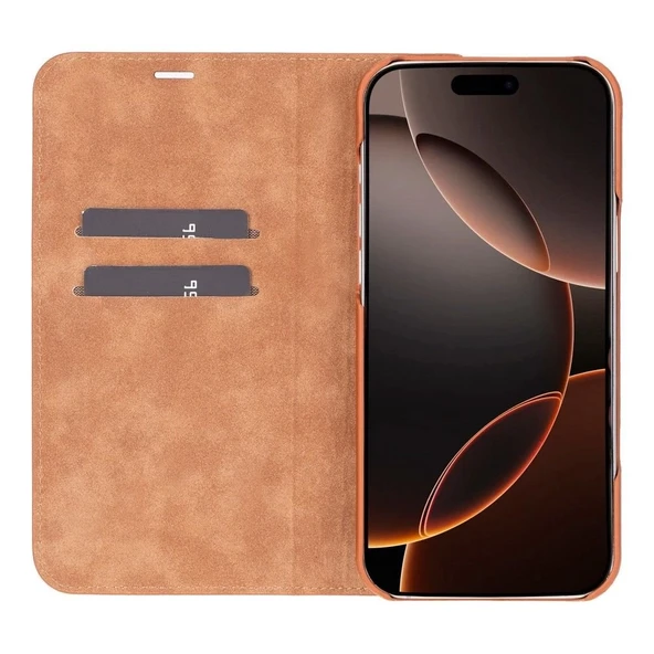 Apple iPhone 16 Pro Max uyumlu, Hakiki Deri, El Yapımı, Cüzdanlı Kılıf, Gölgeli Taba ürün görseli 1
