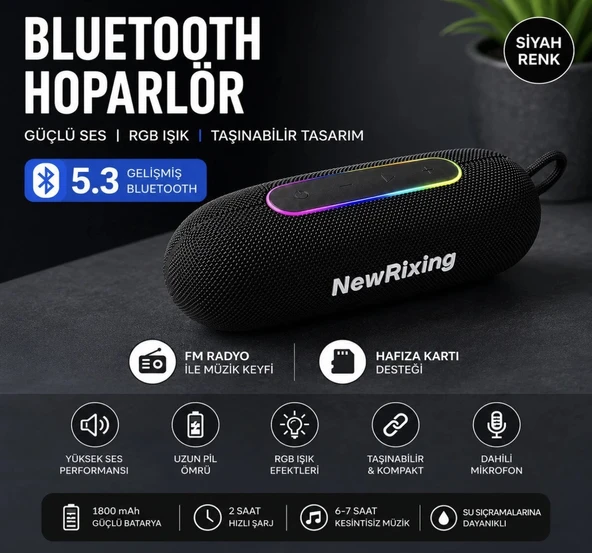BT 5.3 TAŞINABİLİR RGB LEDLİ TF KART VE FM RADIO DESTEKLİ IP7X SU GEÇİRMEZ ÖZELLİKLİ BLUETOOTH HOPARLÖR ürün görseli 1