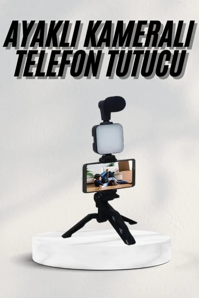Telefon Tutucu Led Işıklı Kumandalı Mikrofon Telefon Vlog Video Kayıt ürün görseli 1