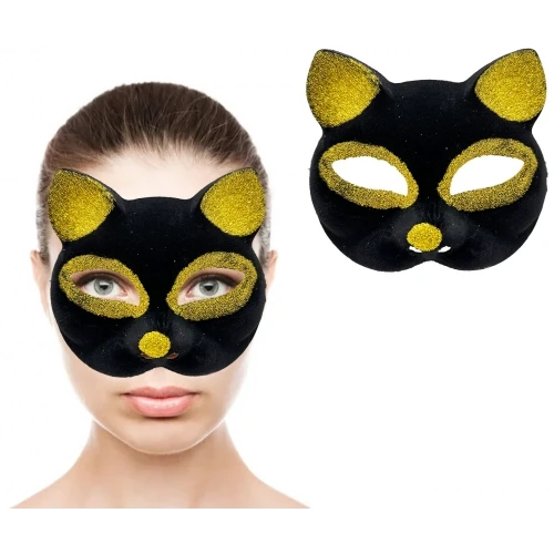 Siyah Renk Gold Simli Kedi Maskesi - Resim 2