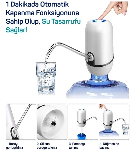 Yeni Nesil Dokunmatik Damacana Su Pompası Şarjlı 1200 Mah ürün görseli 1