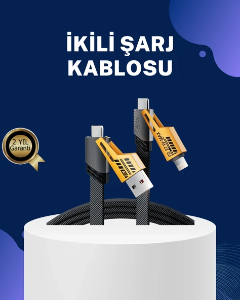 Örgülü Tasarım 4’ü 1 Arada USB-C Lightning Hızlı Şarj Kablosu ürün görseli 1