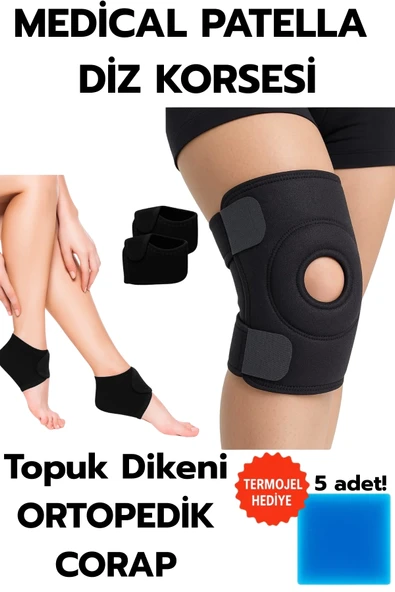 Topuk Çorabı 2'li Sağ Sol+ Medical Patella Destekli Dizlik + Termojel – Ortopedik Destek Seti ürün görseli 1