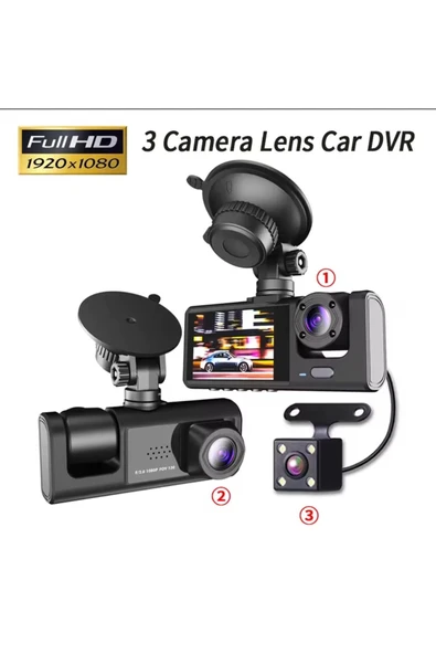 3 Kanal Araba DVR HD 1080P 3 Lensli Araç İçi KameraÜç Yönlü Kamera DVR araç kamera ürün görseli 1