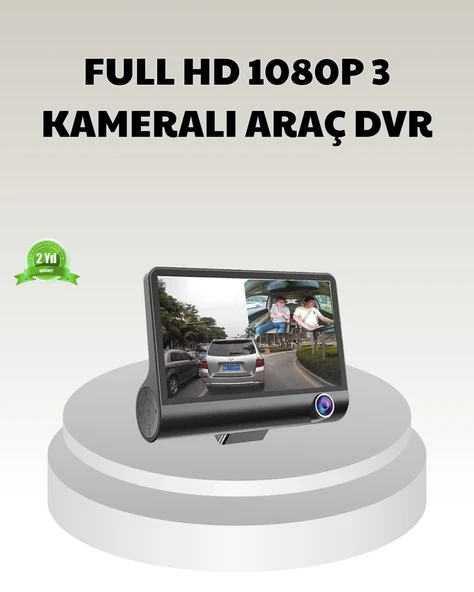 Araç DVR Kamerası 3’lü 170° Geniş Açılı Full HD ve Park Destekli ürün görseli 1