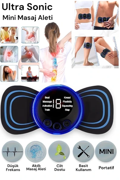 8 Modlu Mini Şarjlı Kelebek LCD Ekran Ems Boyun Omuz Kol Sırt Elektrikli Masaj Bantı Kas Stimülatörü ürün görseli 1
