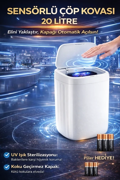 20 Litre El Algılayan Sensörlü Çöp Kovası ürün görseli 1