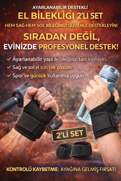 Ayarlanabilir Destekli El Bilekliği 2’li Set – Kadın & Erkek Sağ–Sol Uyumlu Spor ve Günlük Kullanım ürün görseli 1