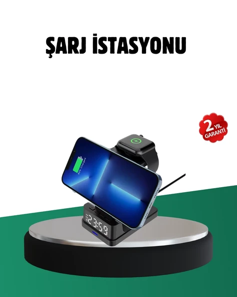 Kablosuz Şarjlı Dijital Masa Saati – 3 Parlaklık Seviyeli LED, Hızlı Şarj, Apple Uyumlu ürün görseli 1