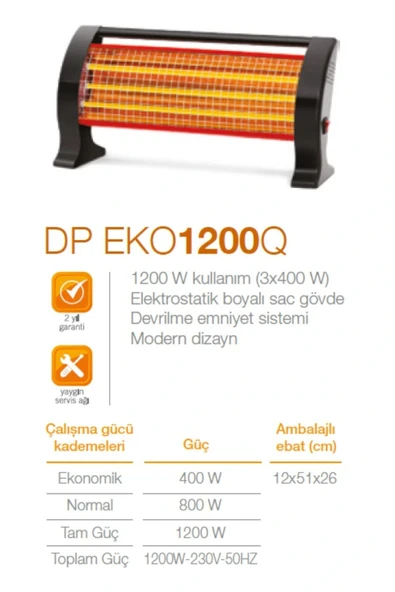 Dp-1200q 1200 W Elektrikli Quartz Isıtıcı ürün görseli 1