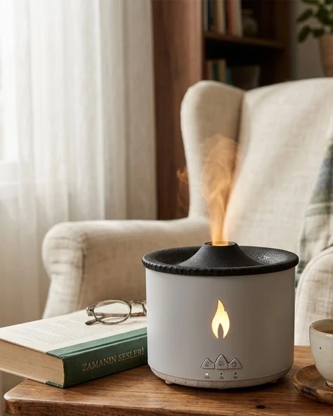 LED Alev Efektli Aroma Difüzörü Ultrasonik Hava Nemlendirici Gece Lambası Fonksiyonlu ürün görseli 1