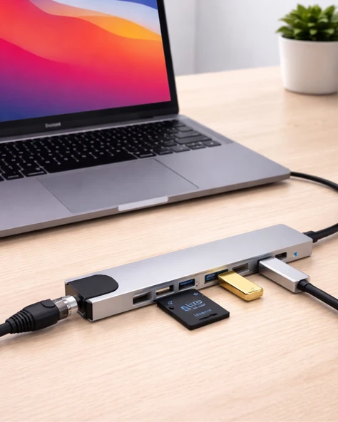 Type C Hub Çoklayıcı 8 Port USB HDMI RJ45 Kart Okuyucu ürün görseli 1