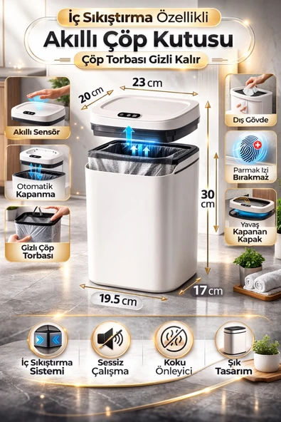 Sensörlü Çöp Kovası Otomatik Kapak Temassız - Resim 2