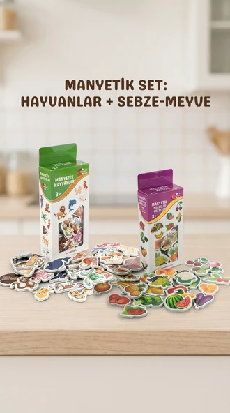 Eğitici 56 Parça Manyetik Mıknatıslı Hayvan ve Sebze Meyve Seti ürün görseli 1