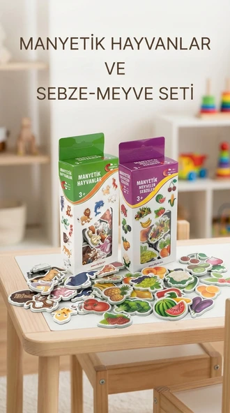 Manyetik Oyuncak Set Hayvanlar Sebze Meyve Magnetli 56 Parça ürün görseli 1