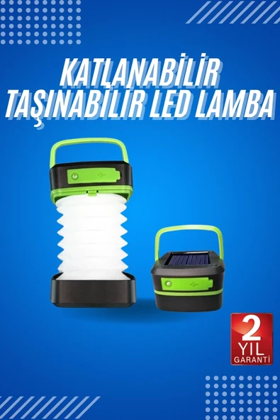 Kamp Lambası Katlanabilir Lamba Solar Şarjlı Led Lamba El Fenerli ürün görseli 1