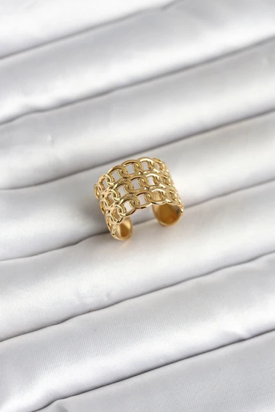 316L Çelik Gold Renk Zincir Model Kadın Yüzük ürün görseli 1