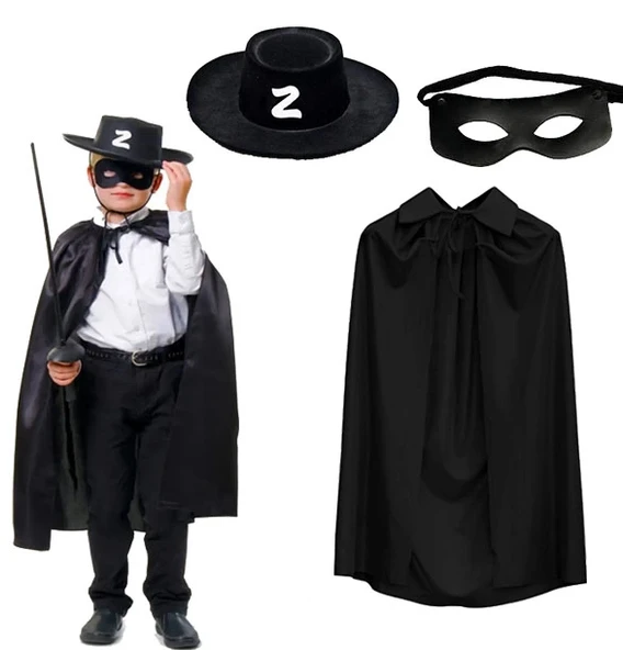 Zorro Pelerini Şapkası ve Maske Seti Çocuk Boy ürün görseli 1