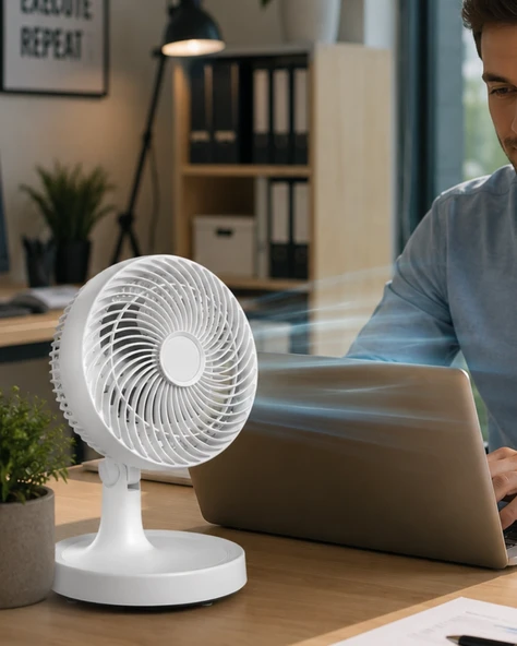 Kompakt Mini Fan Otomatik Salınımlı Sessiz Masaüstü Vantilatör ürün görseli 1