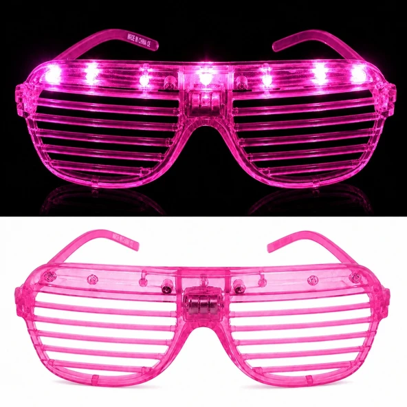 LED Işıklı Panjur Parti Gözlüğü Pembe Renk Shutter Gözlük ürün görseli 1