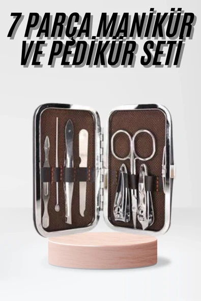 Çantalı 7 Parça Manikür Pedikür Seti Tırnak Makası Cımbız Törpü ürün görseli 1