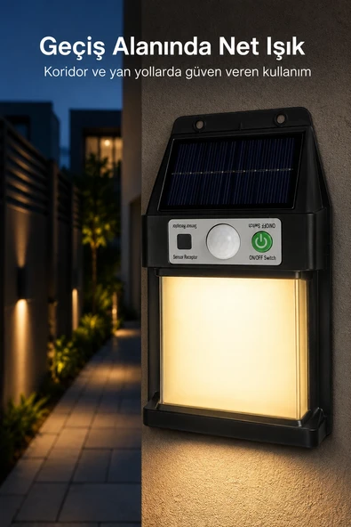 Güneş Enerjili Sensörlü Solar Aplik Dış Mekan Kapı Bahçe Teras Duvar Aydınlatma ürün görseli 1