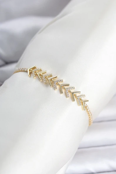 Pirinç Gold Renk Zirkon Taşlı Çavuş Model Su Yolu Kadın Bileklik ürün görseli 1