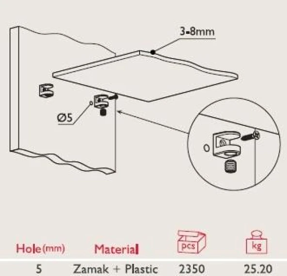 Sıkıştırmalı Cam Raf Pimi Vidalı - Resim 3