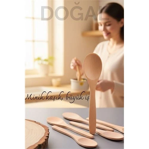 Doğal Gürgen 6'lı Ahşap Servis Kaşığı – 13 cm, Mini Boy, Şık ve Pratik Mutfak Yardımcısı 713748 ürün görseli 1