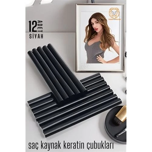 Professional Saç Kaynak Keratin Çubuğu, 12 Adet Siyah Güçlü Yapıştırıcı   Keratin Kaynak Çubukları 720351 ürün görseli 1