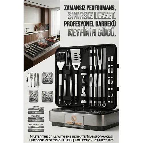 Profesyonel Barbekü Seti 29 Parça Çantalı - Paslanmaz Çelik Mangal Aletleri Bıçak Tirbuşon 723133 ürün görseli 1